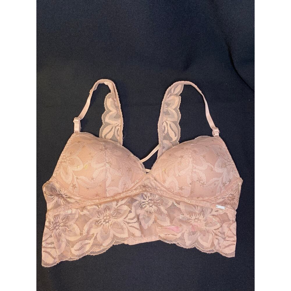 Victorias Secret PINK BRALETTE Fairycore Lace Push Up Rose Gold Stars Small